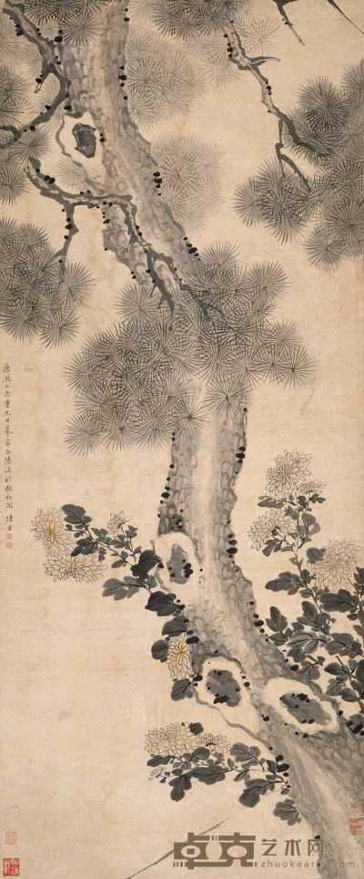 陈书 1705年作 松菊双清 立轴 129.5×53cm